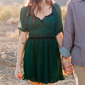 Francesca’s Green Ruched Mini Dress